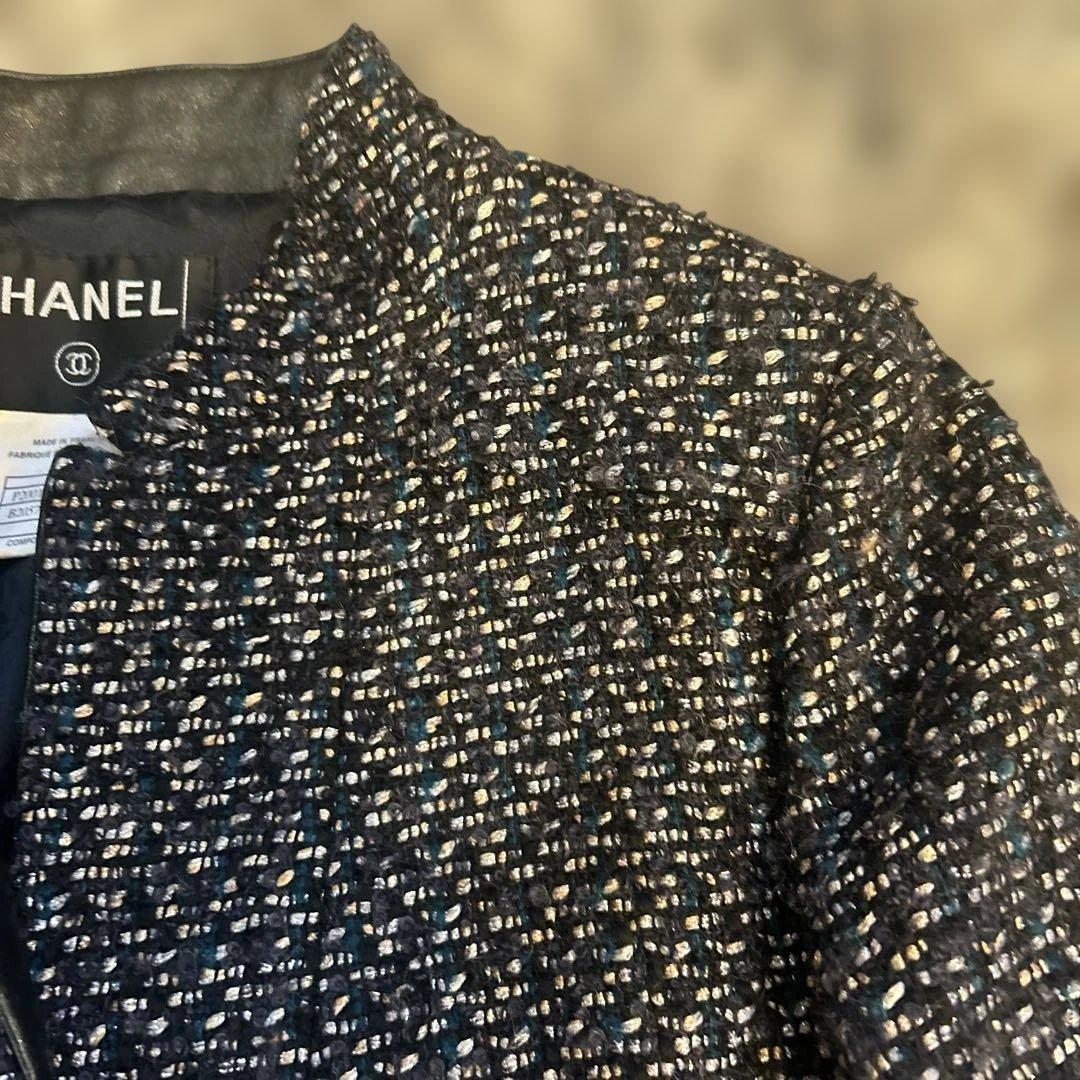CHANEL ✴︎ネイビー ツイード ノーカラージャケット