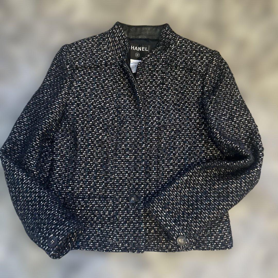 CHANEL ✴︎ネイビー ツイード ノーカラージャケット