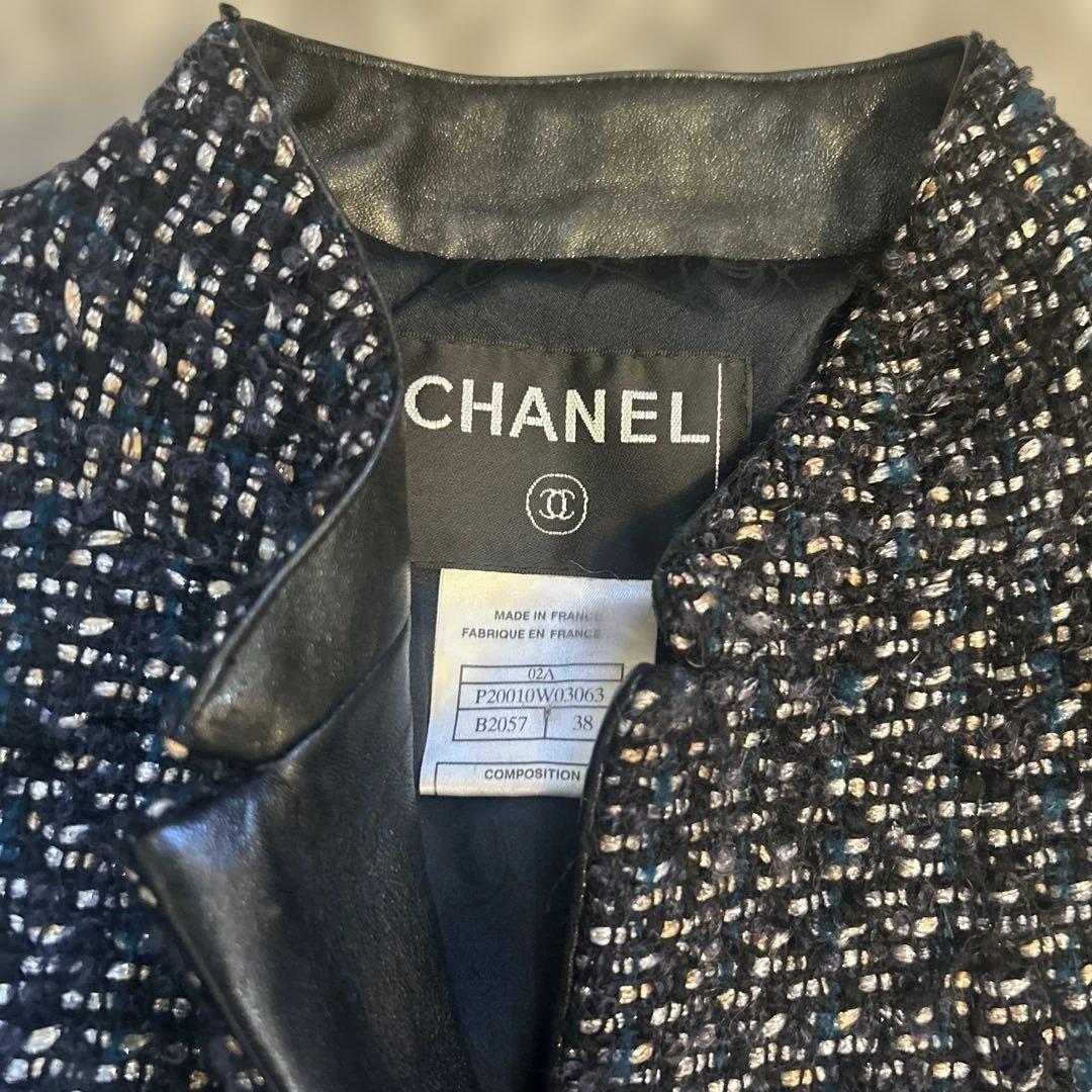 CHANEL ✴︎ネイビー ツイード ノーカラージャケット