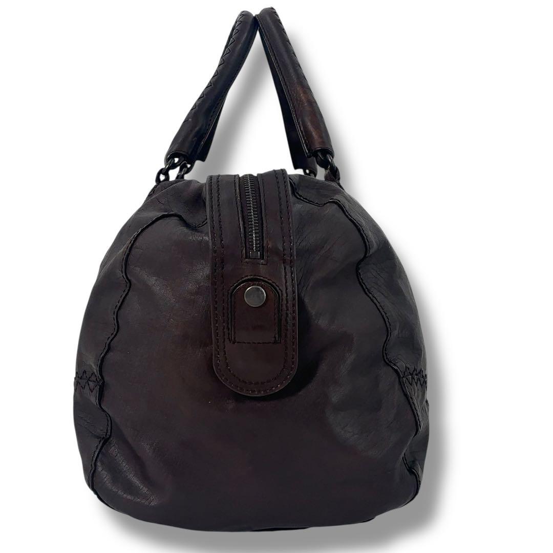 【高級】ボッテガヴェネタ ボストンバッグ イントレチャート レザー ブラウン