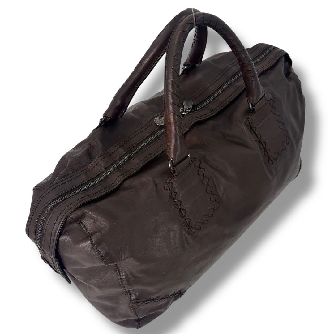 【高級】ボッテガヴェネタ ボストンバッグ イントレチャート レザー ブラウン