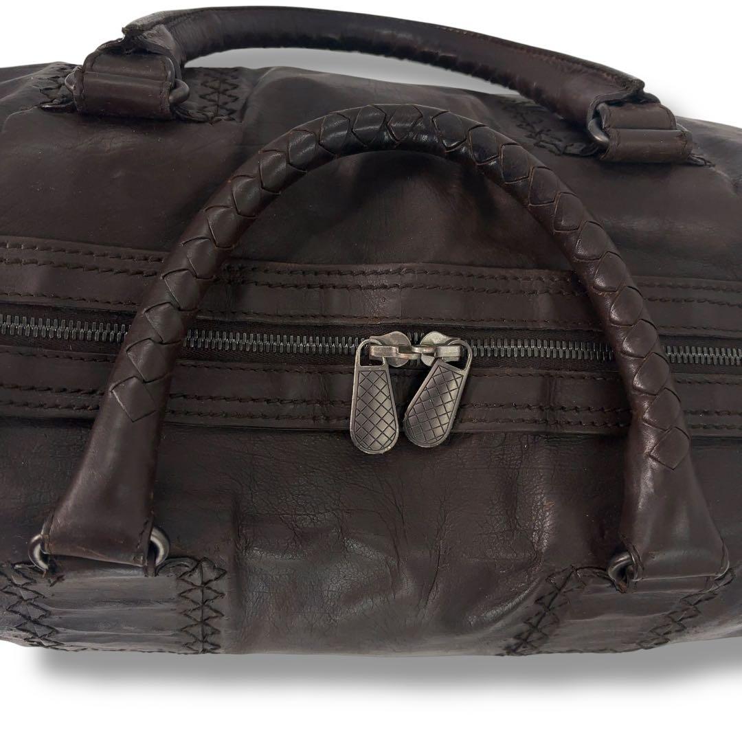 【高級】ボッテガヴェネタ ボストンバッグ イントレチャート レザー ブラウン