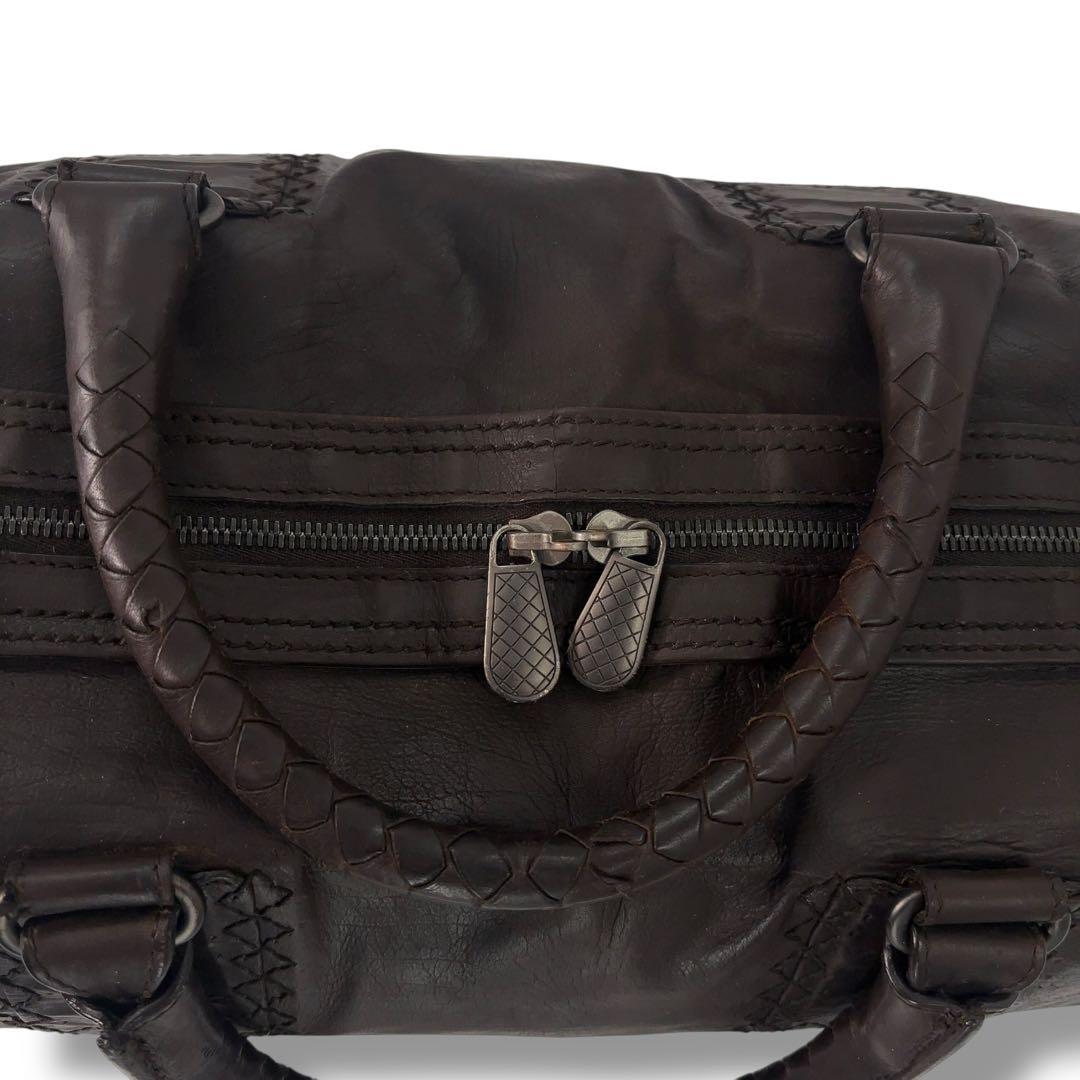 【高級】ボッテガヴェネタ ボストンバッグ イントレチャート レザー ブラウン