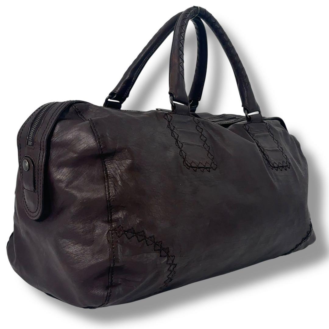 【高級】ボッテガヴェネタ ボストンバッグ イントレチャート レザー ブラウン