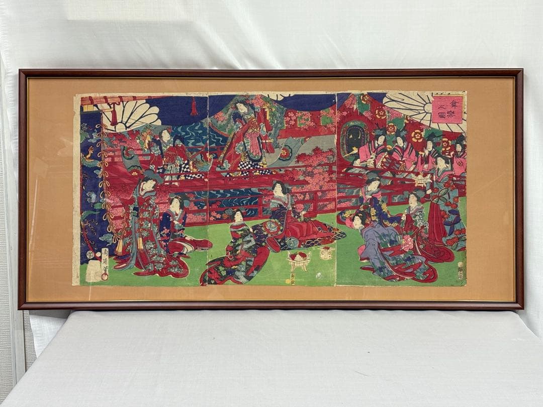 「舞楽之図」 楊洲周延 浮世絵 錦絵 3枚続 額装