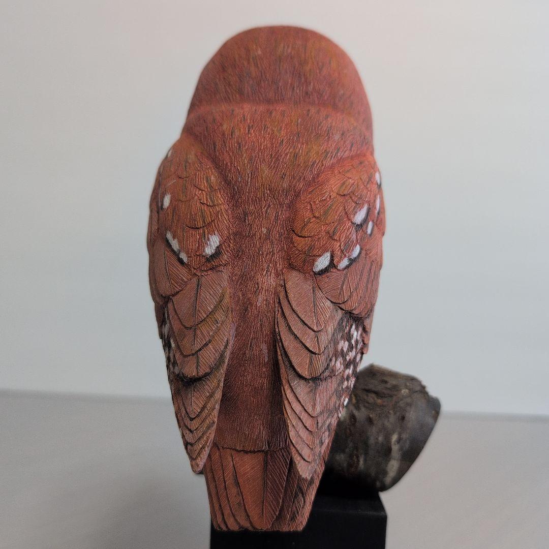 「コノハズク」　リアルバードカービング 木彫りの野鳥　野鳥彫刻
