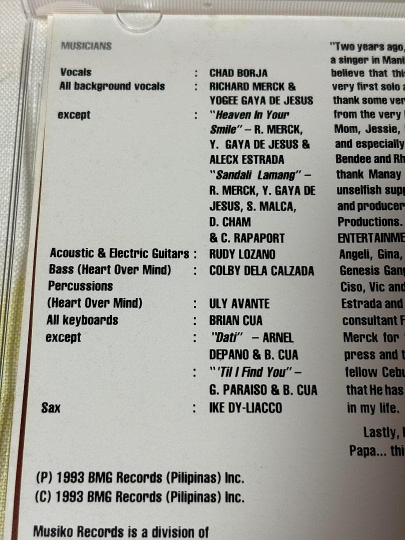 K-POP・アジア CHAD BORJA 1ST ALBUM 1993