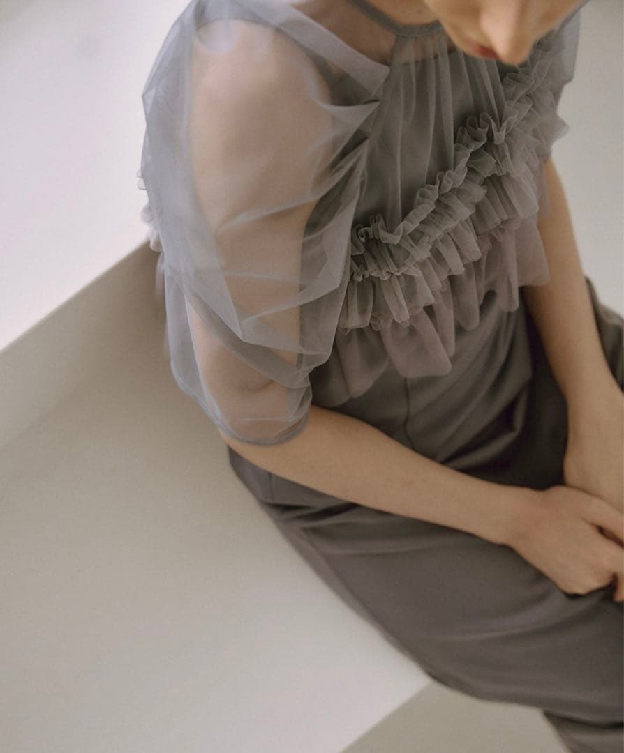 LE'RURE Ruffle tulle airy dress グレー　Sサイズ