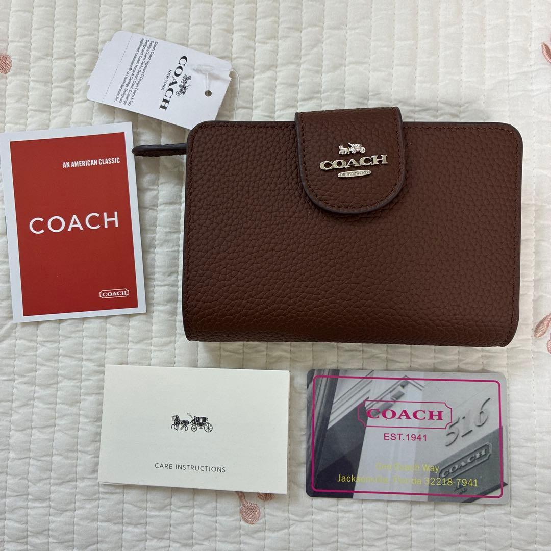 【新品未使用】COACH コーチ　ミディアムコーナージップウォレット　茶