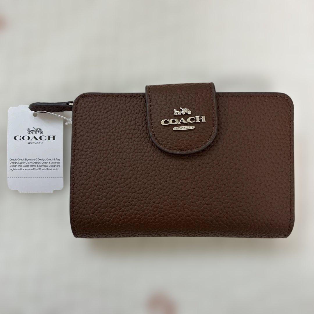 【新品未使用】COACH コーチ　ミディアムコーナージップウォレット　茶