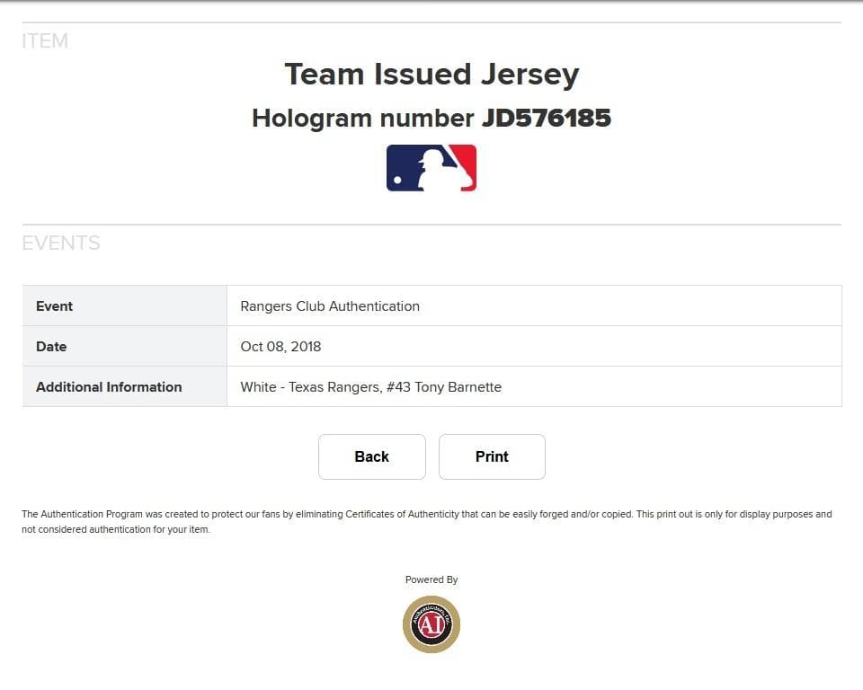 元ヤクルト レンジャーズ トニー・バーネット 球団支給 ユニフォーム ホーム