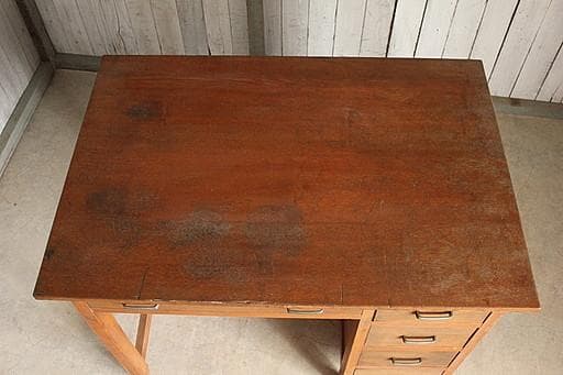 古い木製の片袖机　引き出し5杯　ワークデスク