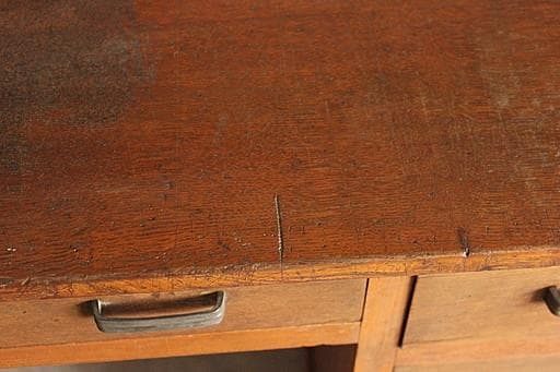 古い木製の片袖机　引き出し5杯　ワークデスク