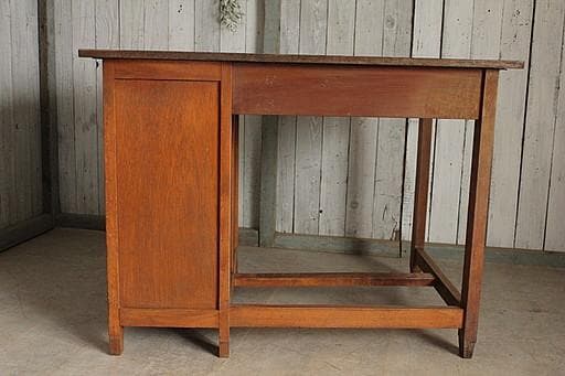 古い木製の片袖机　引き出し5杯　ワークデスク