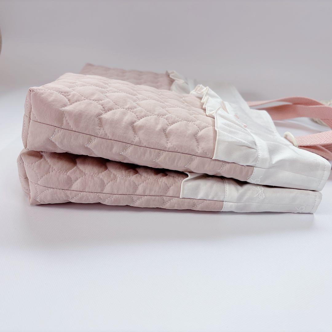 びび　りぼん　刺繍生地　ハート　キルト　キルティング　レッスンバッグ　ヌビ