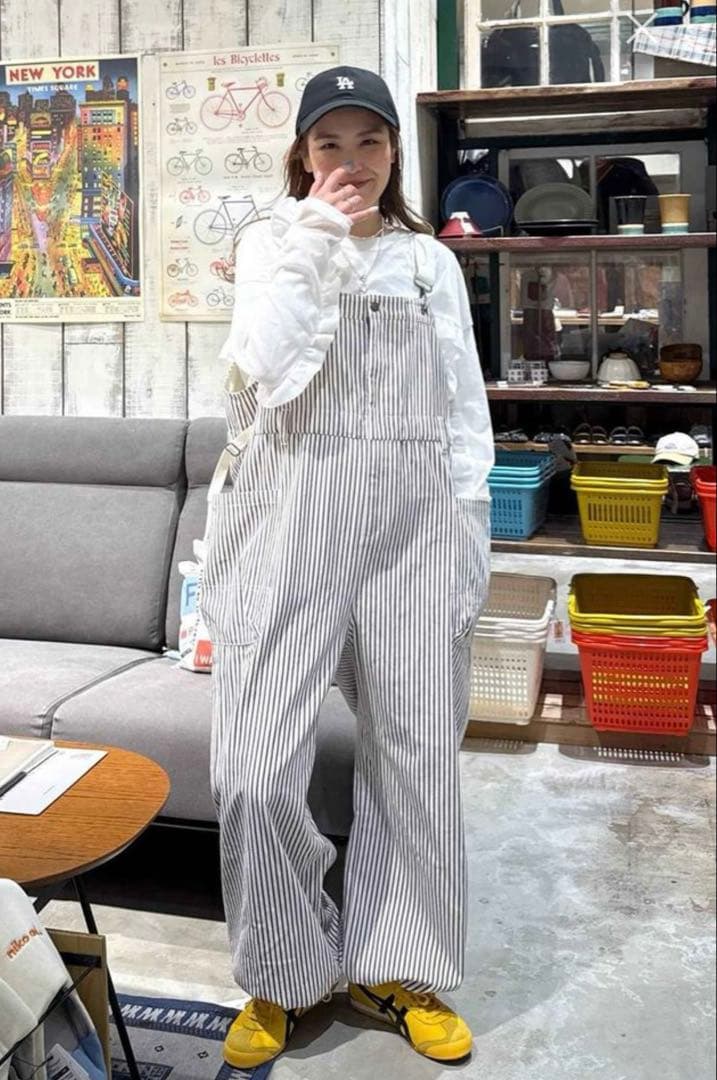 ストライプサロペット　L