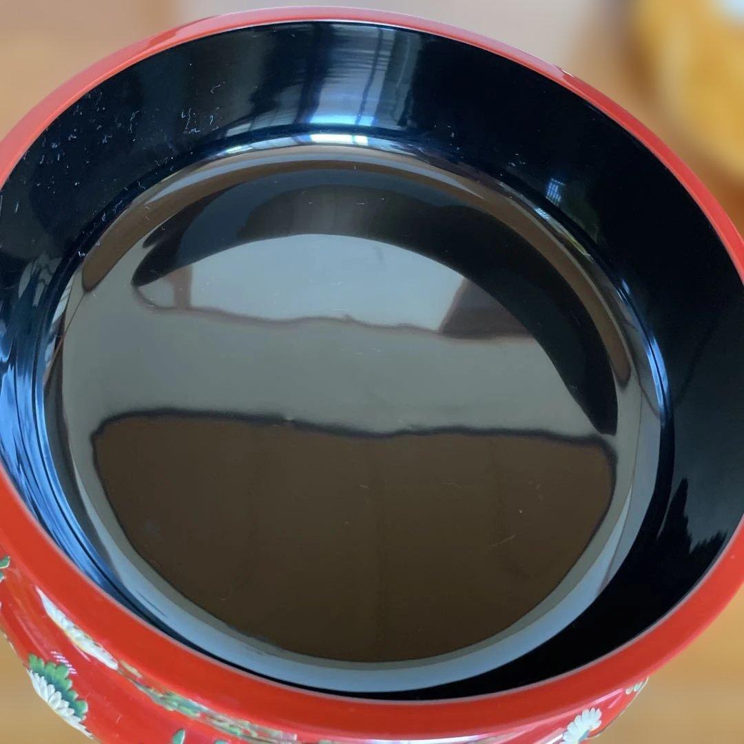 沖縄　角萬　漆器　赤い花柄の漆器 重箱