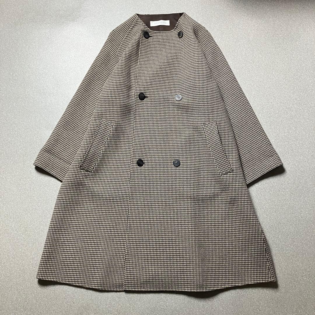 【美品✨ウール100%】ギャルリーヴィー ダブルフェイスノーカラーコート千鳥格子