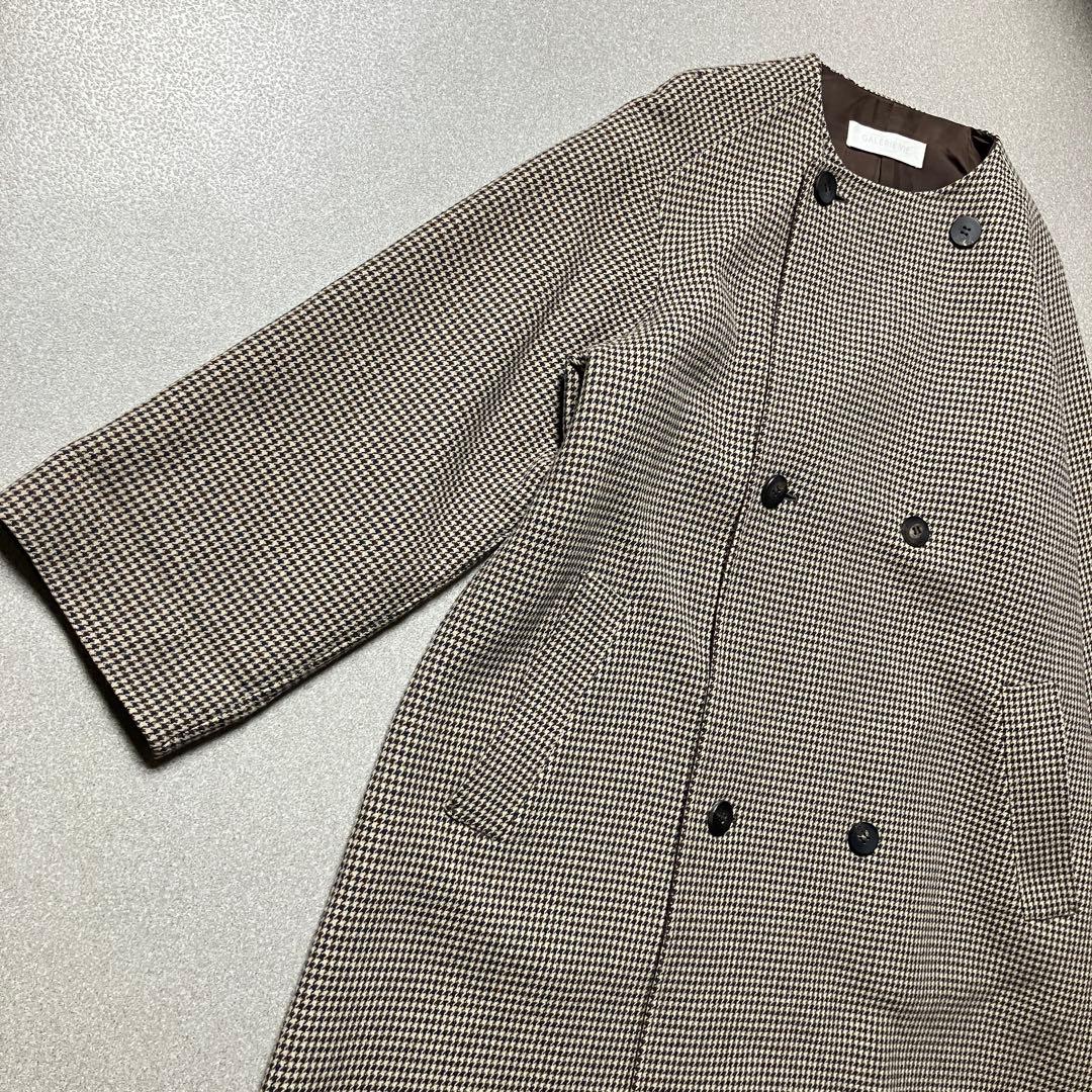 【美品✨ウール100%】ギャルリーヴィー ダブルフェイスノーカラーコート千鳥格子