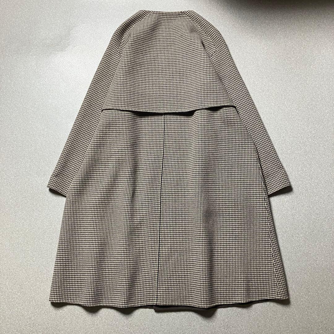 【美品✨ウール100%】ギャルリーヴィー ダブルフェイスノーカラーコート千鳥格子