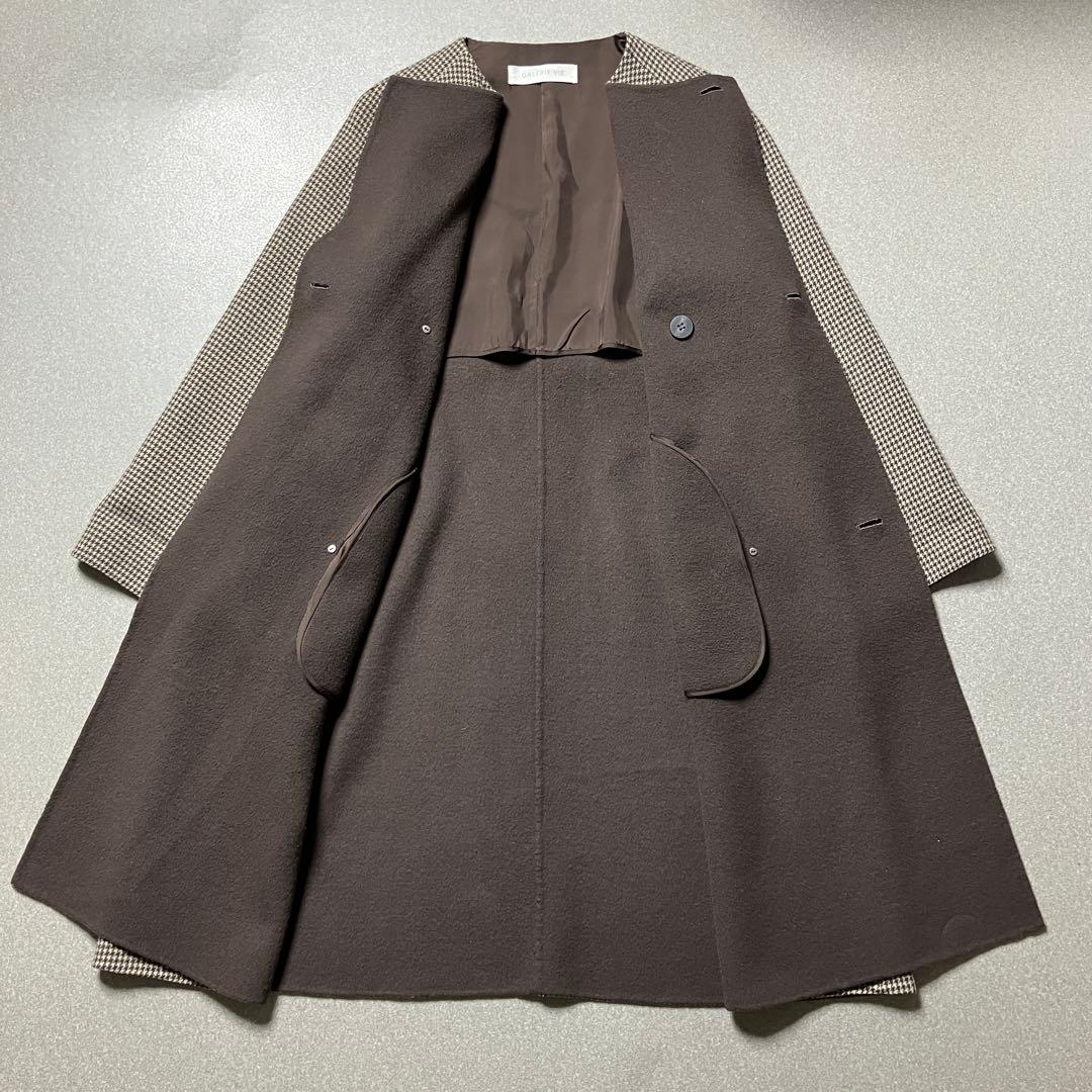 【美品✨ウール100%】ギャルリーヴィー ダブルフェイスノーカラーコート千鳥格子