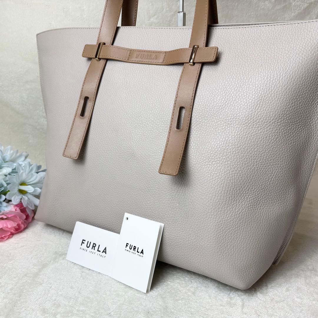 【美品✨/希少】FURLA ジョーヴェトートバッグ 革 ベージュ ギャランティー