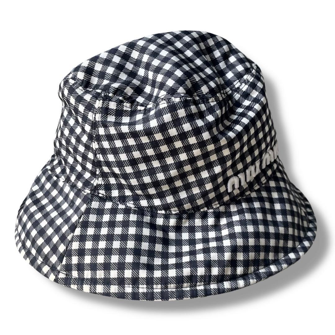 未使用品 MIU MIU シルク使用 チェック柄 バケットハット size M