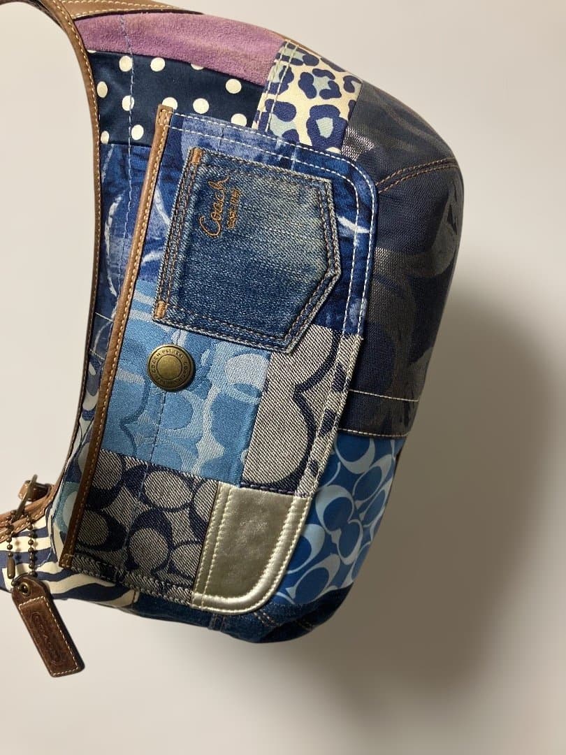コーチ パッチワーク デニム ワンショルダーバッグ10808