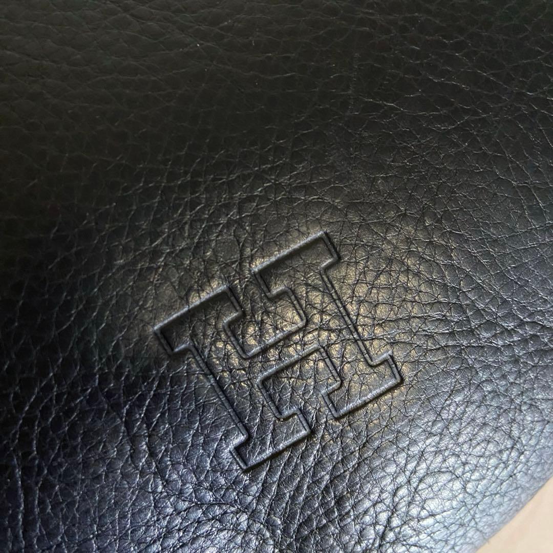 極美品✨ヒロフ ショルダーバッグ 2WAY 本革 ロゴ型押し ダークネイビー M