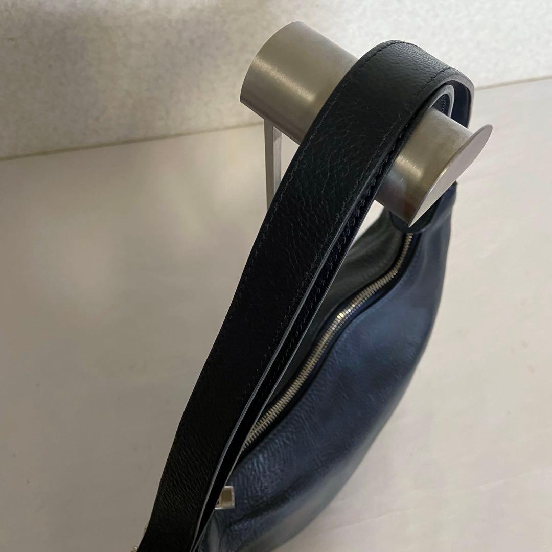 極美品✨ヒロフ ショルダーバッグ 2WAY 本革 ロゴ型押し ダークネイビー M
