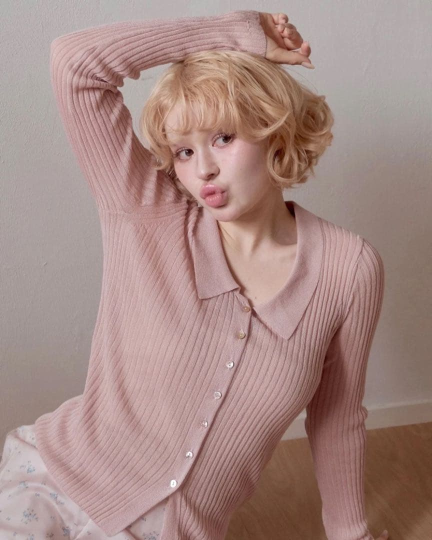 muguet uv cut polo knit ピンクベージュ