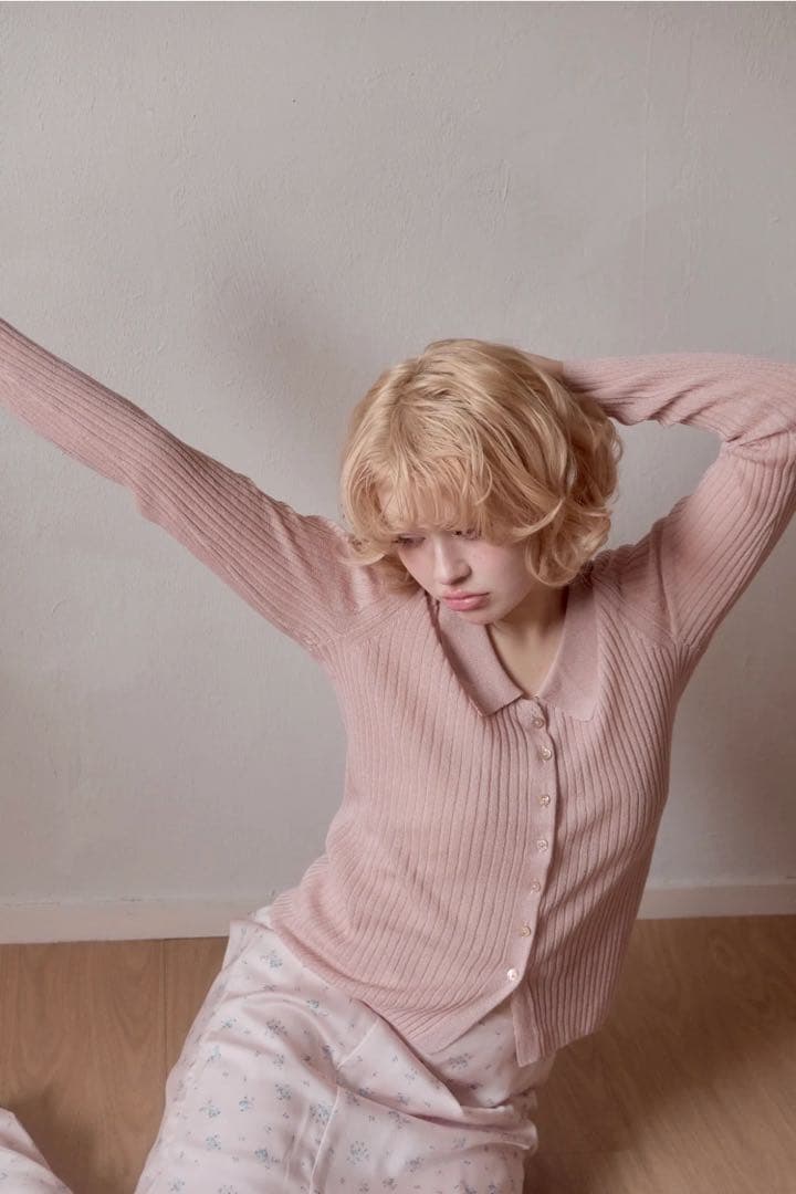 muguet uv cut polo knit ピンクベージュ