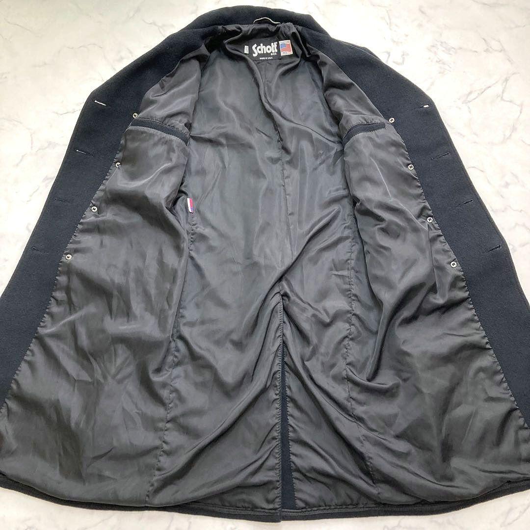 希少 Schott メルトンウール ロングコート ダブルブレスト 40 ブラック