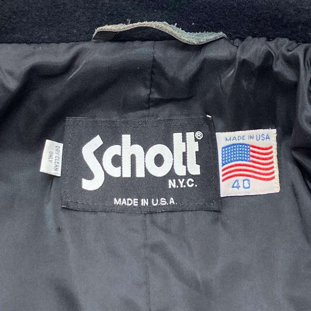 希少 Schott メルトンウール ロングコート ダブルブレスト 40 ブラック