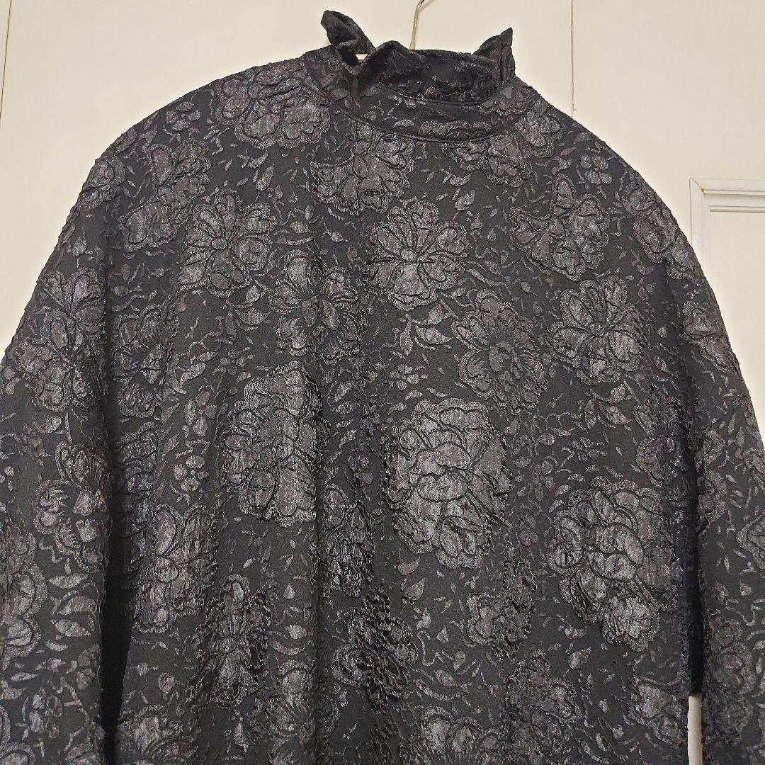 PERNA 黒 花柄 ロングワンピース バルーン袖