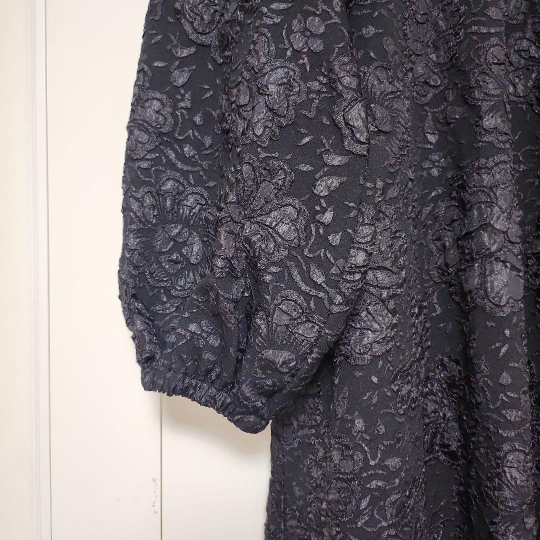 PERNA 黒 花柄 ロングワンピース バルーン袖