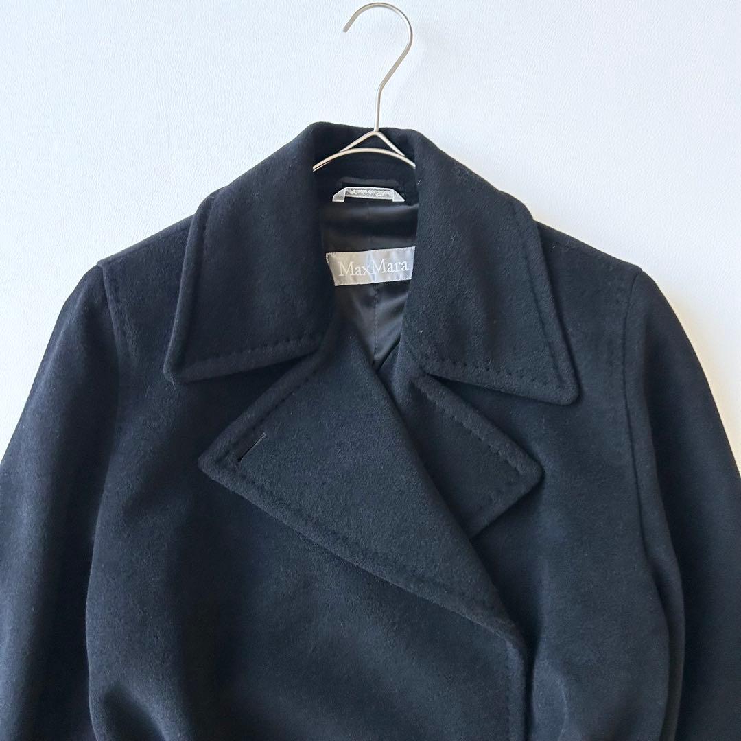 3063y美品 マックスマーラ 銀タグ アンゴラロングコート 黒 大きいサイズ
