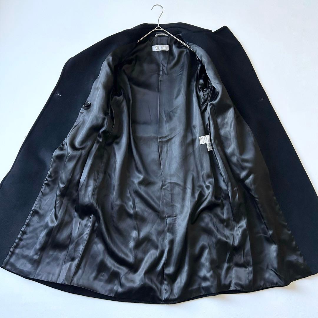 3063y美品 マックスマーラ 銀タグ アンゴラロングコート 黒 大きいサイズ