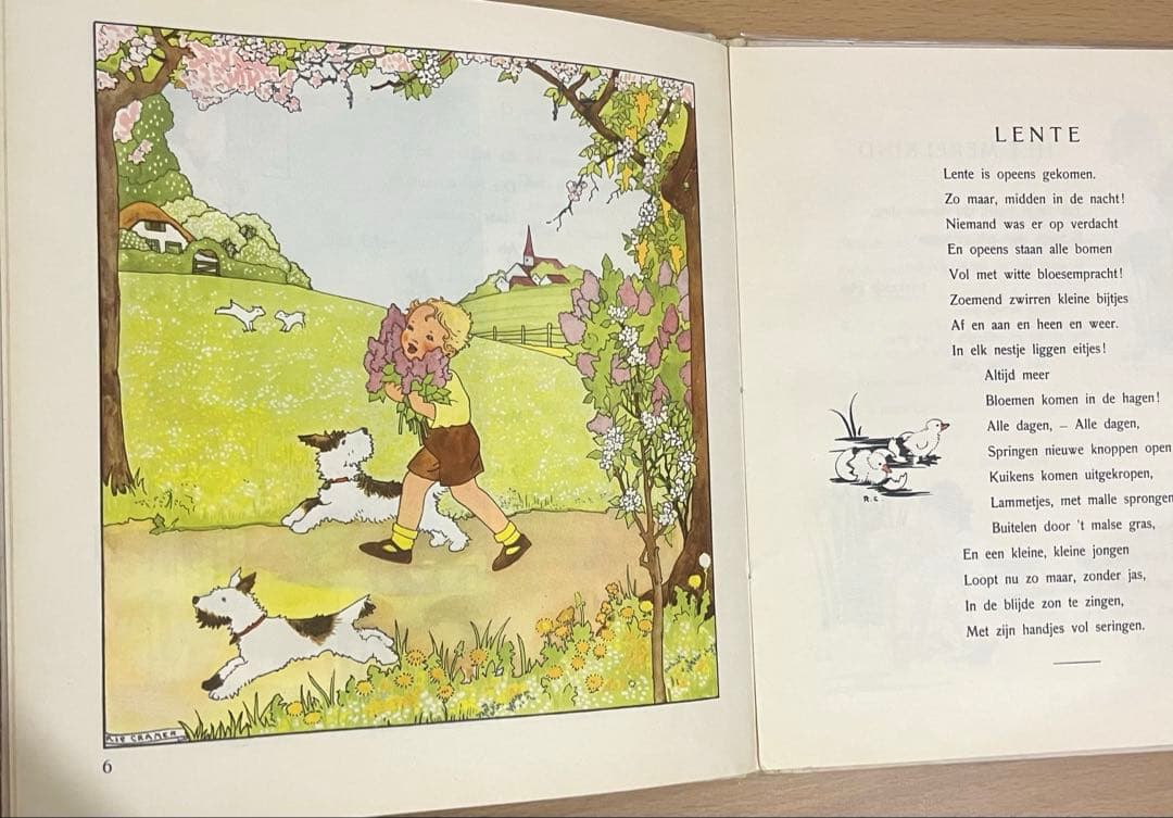 No.372希少 アンティーク 古書 洋書 絵本 児童書 オランダ　童謡