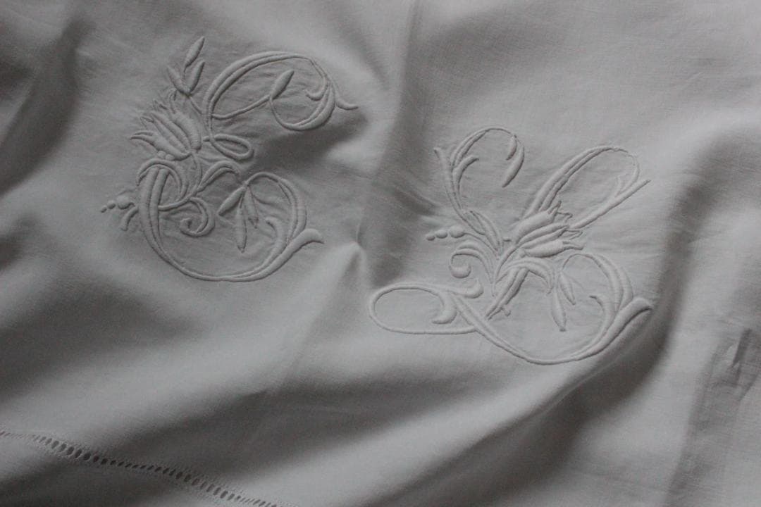 フランスアンティークイニシャルシーツ/モノグラムカバー/MONOGRAM“EL”