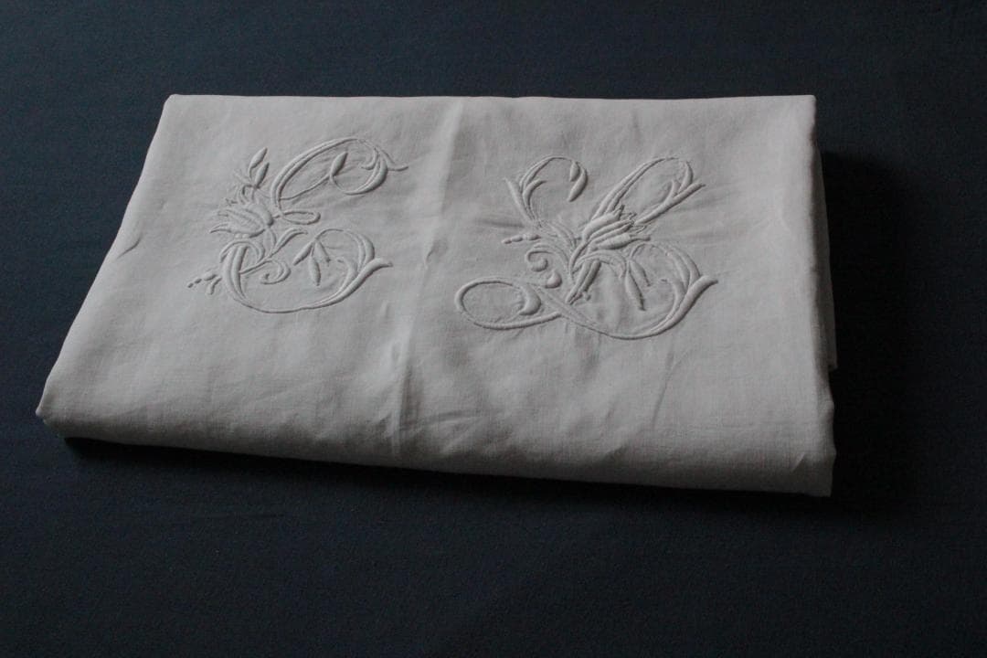 フランスアンティークイニシャルシーツ/モノグラムカバー/MONOGRAM“EL”