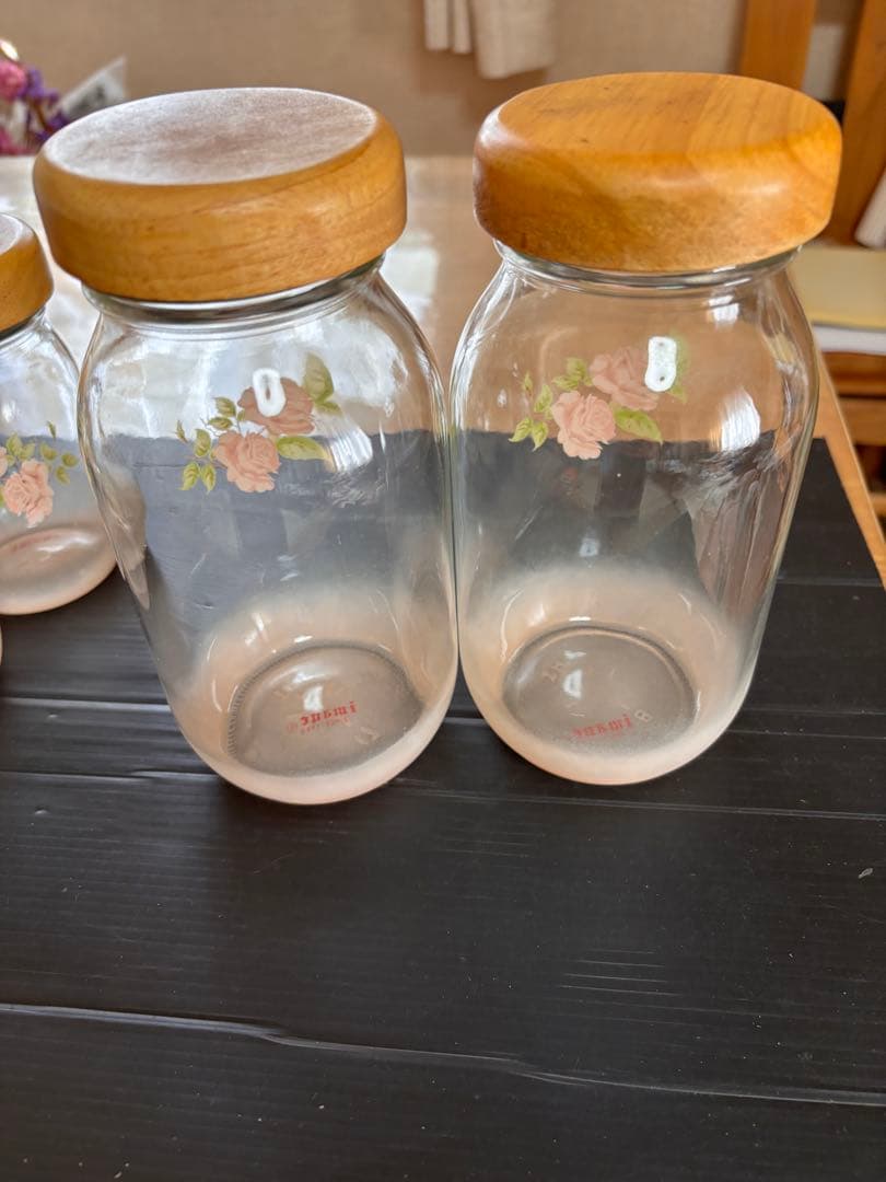 未使用ビンテージ❣️旧イマン ダイアナローズ ガラス木蓋キャニスター５個訳有特価