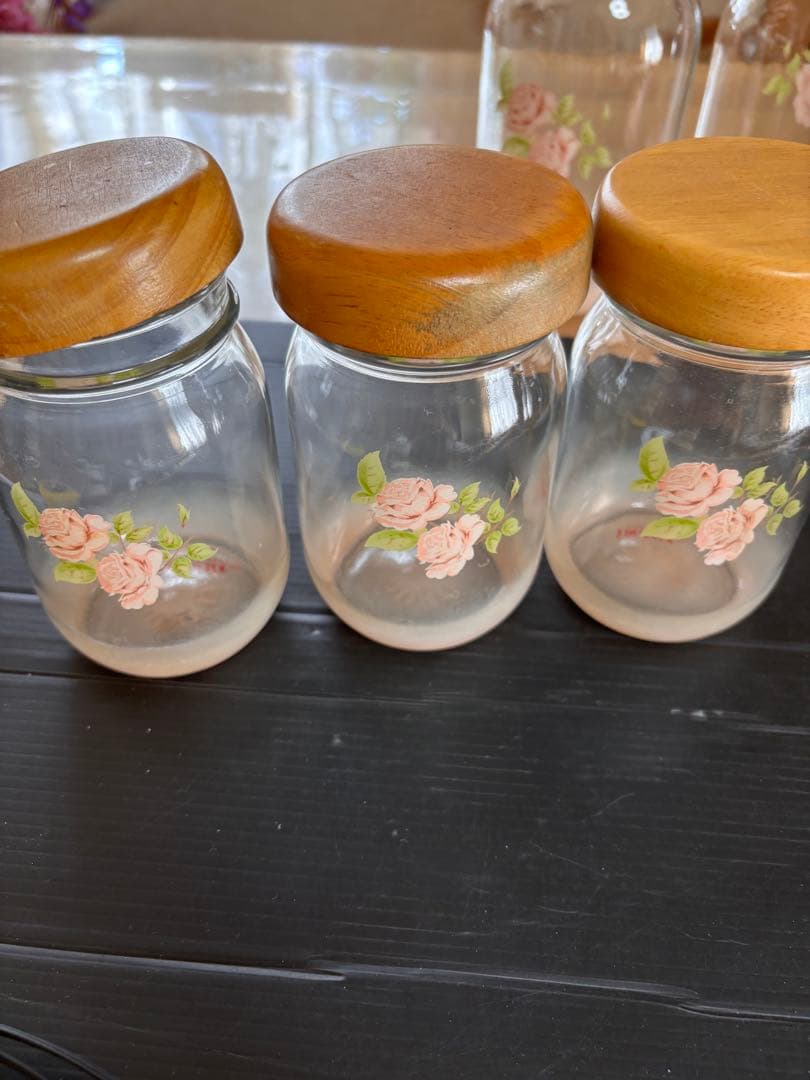 未使用ビンテージ❣️旧イマン ダイアナローズ ガラス木蓋キャニスター５個訳有特価