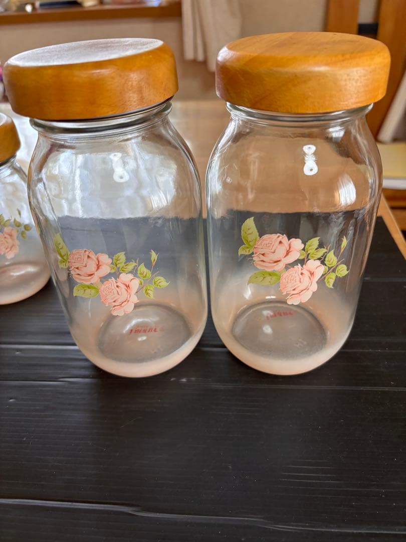 未使用ビンテージ❣️旧イマン ダイアナローズ ガラス木蓋キャニスター５個訳有特価