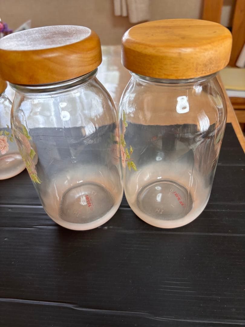 未使用ビンテージ❣️旧イマン ダイアナローズ ガラス木蓋キャニスター５個訳有特価