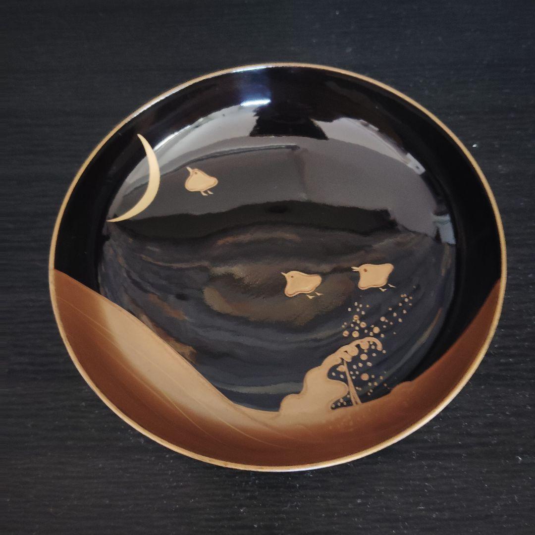 明治 骨董 輪島塗 木製 金蒔絵 波 千鳥 蓋付 吸物椀 アンティーク 元箱蓋無