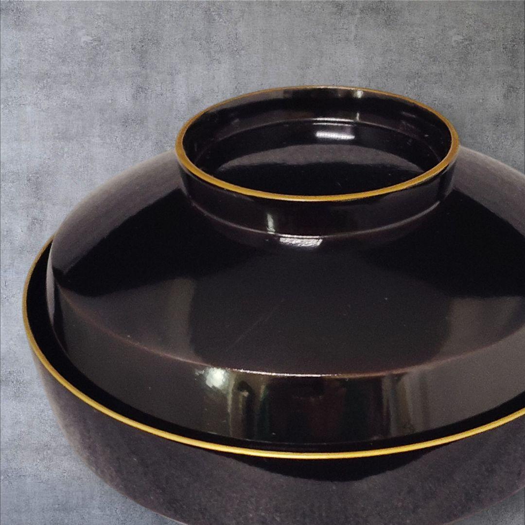 明治 骨董 輪島塗 木製 金蒔絵 波 千鳥 蓋付 吸物椀 アンティーク 元箱蓋無