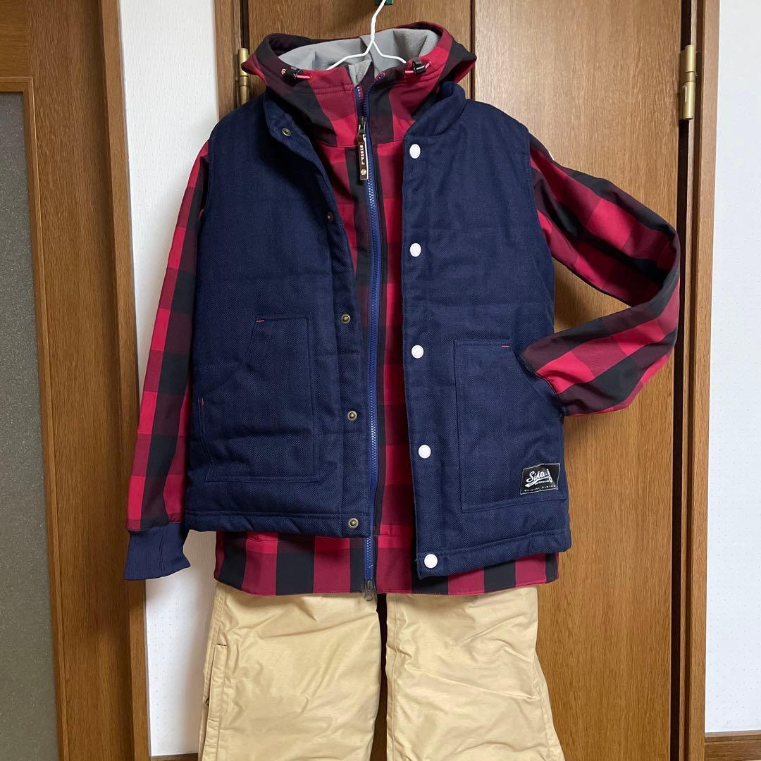 【美品】SISTA.J　スノボウェア 上下3点セット 　チェックレッド　Mサイズ