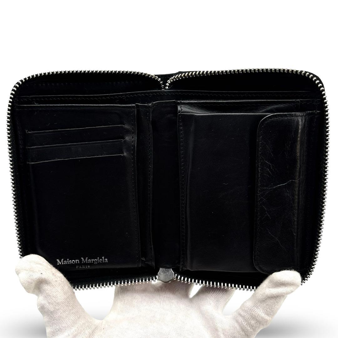 美品】Margiela　メゾンマルジェラ レザー ラウンドファスナー 財布　黒