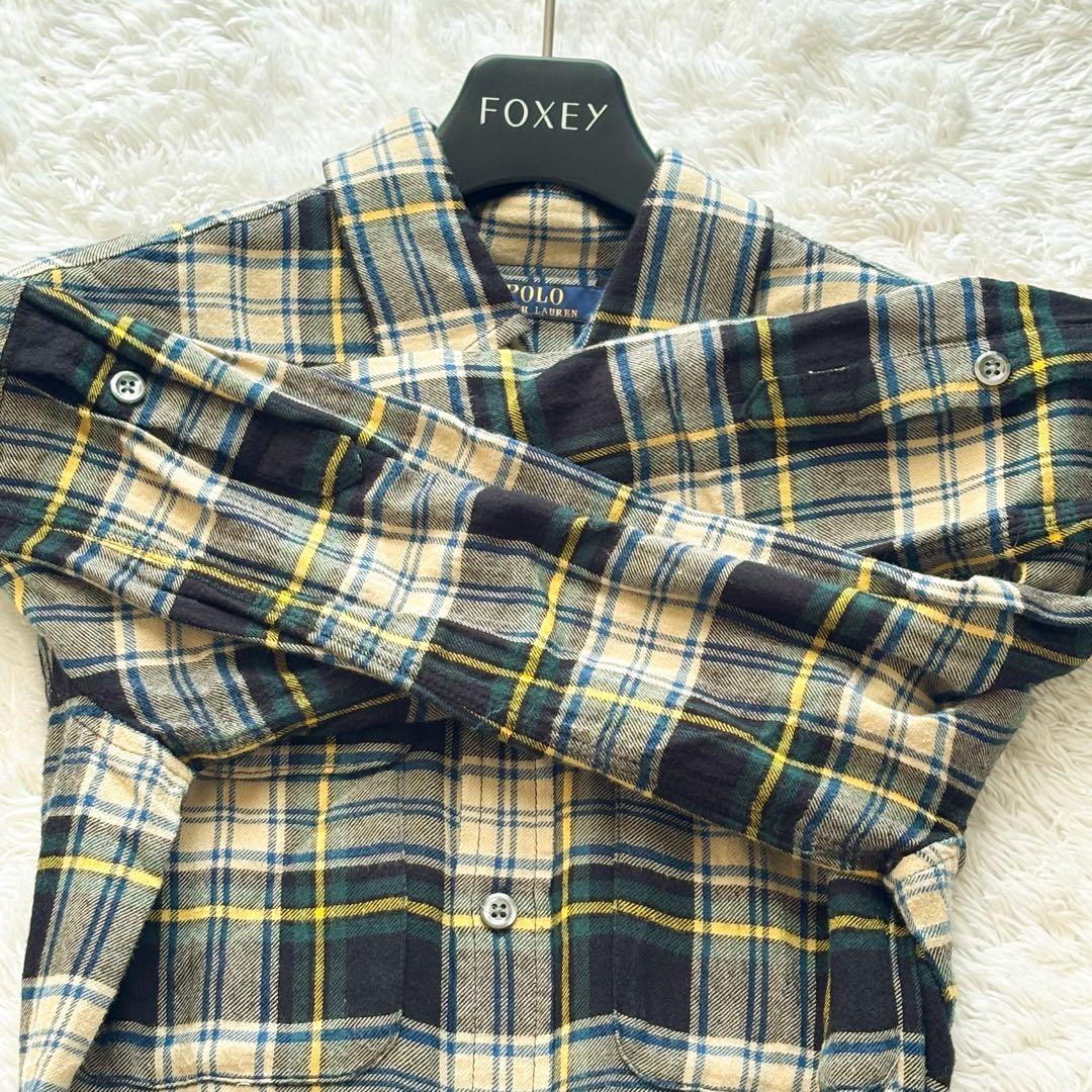 ポロラルフローレン　シャツワンピース　ウール　チェック　ロング　リボン　長袖